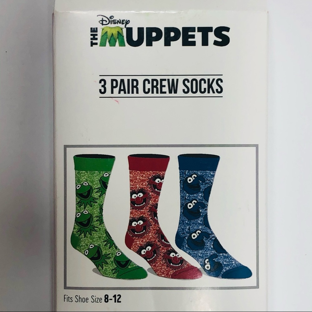 THE MUPPETS 3 Pair Crew Socks 8-12 NEW